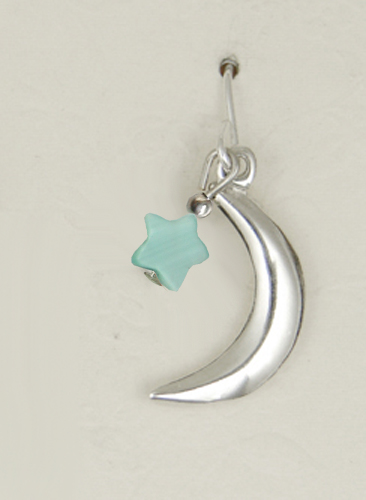 Sterling Silver Mystical Moon Drop Dangle Earrings With Green Mother of Pearl Star